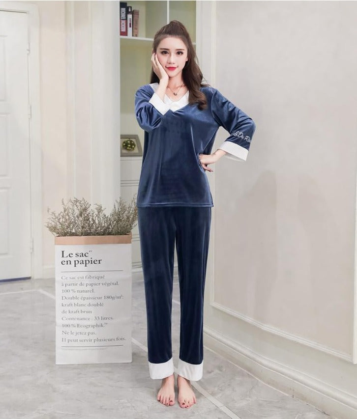 Pyjama Femme Velours Bleu